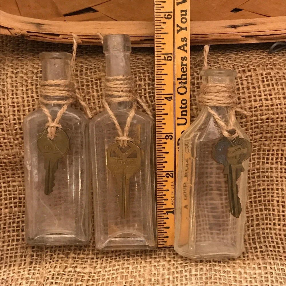 Vintage Antique, Apothecary Bottles with Vintage Key, Steampunk Wedding Decor #8